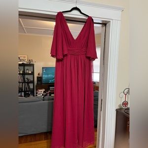 A-line V-Neck Floor-Length Chiffon Bridesmaid Dress With Bow Ruffle in Burgundy